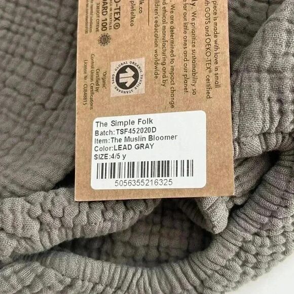 NWT The Simple Folk Muslin Bloomer Lead Gray 4/5 y - Picture 5 of 7
